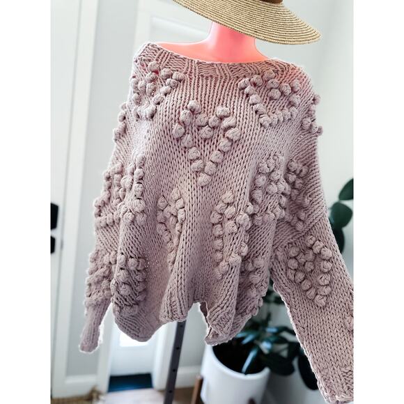 Daydreams & Heartstrings mauve slouchy chunky heart Pom oversized sweater M/L - Picture 2 of 6
